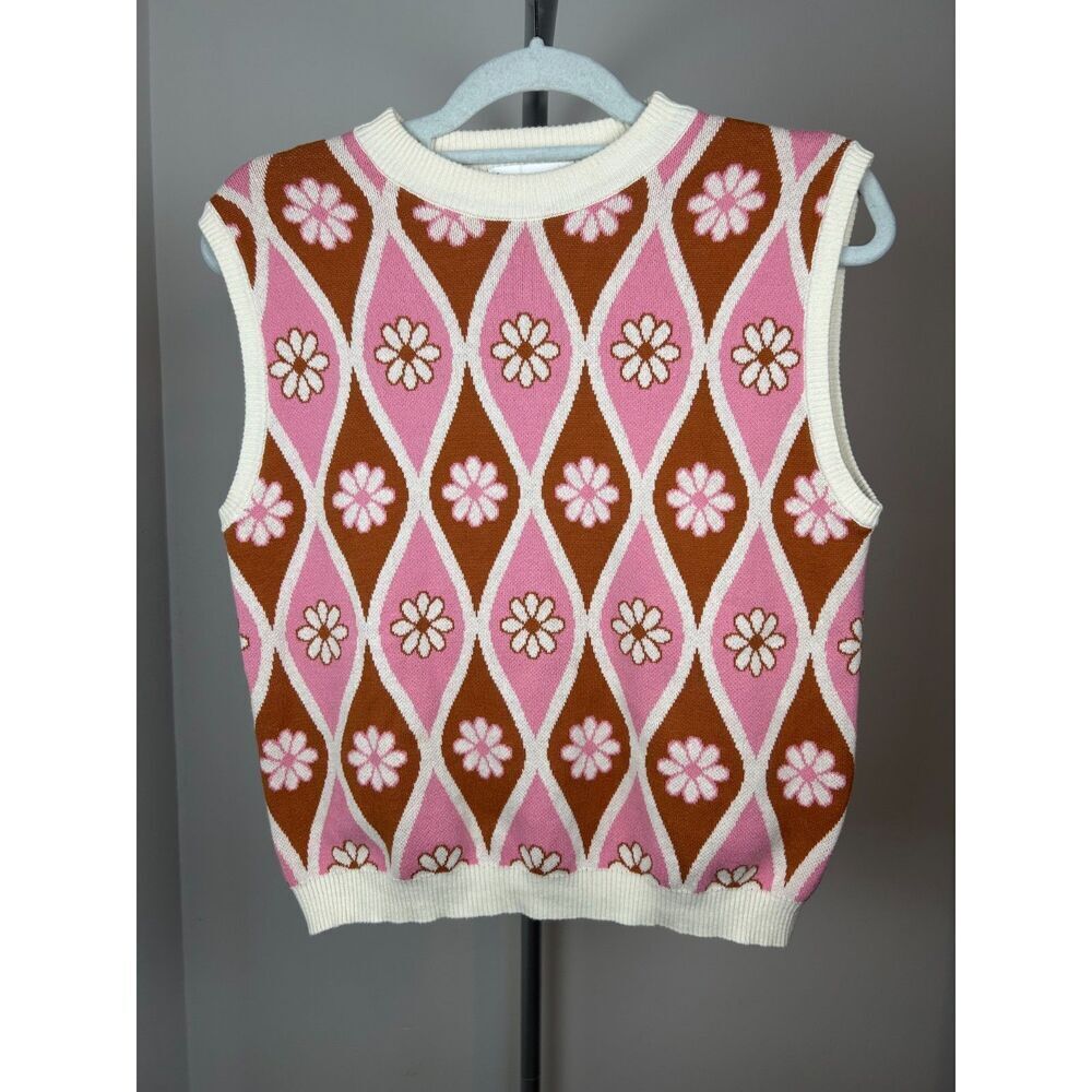 MANGO MNG Floral Print Knitted Gilet Women's Sweater Vest XS